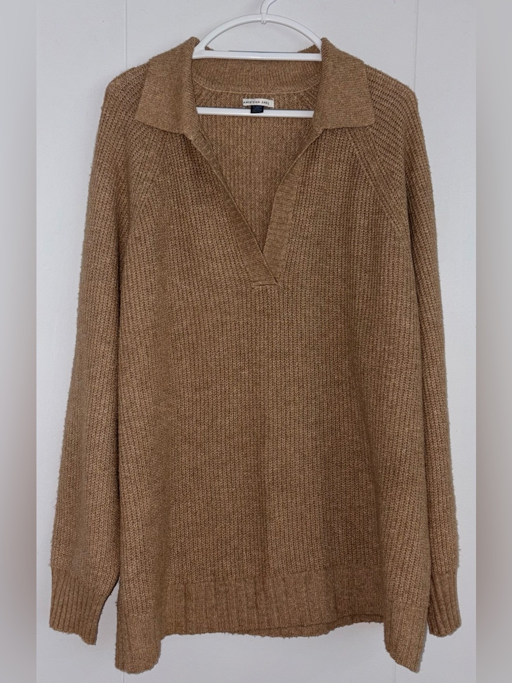 American Eagle Women’s XL Brown Oversized Collared V Neck Knit Sweater Tunic